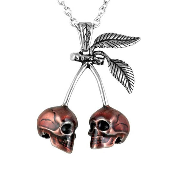 Controse Rockabilly Red Cherry Skulls SST Pendant