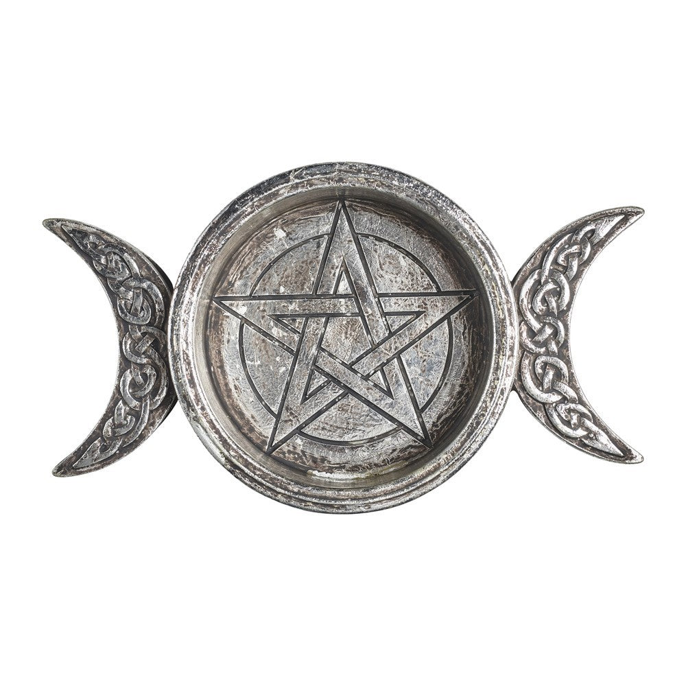 Alchemy Gothic Triple Moon Silver Resin Trinket Dish V85