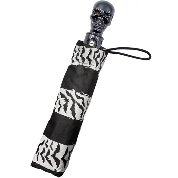 Kreepsville 666 Skull Handle Black Umbrella Bat Swirl