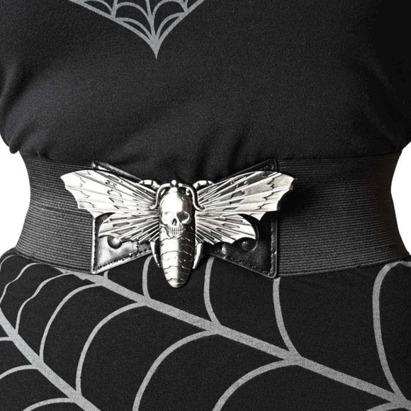 Kreepsville 666 Silver Death Moth Buckle Black Elastic Waist Belt