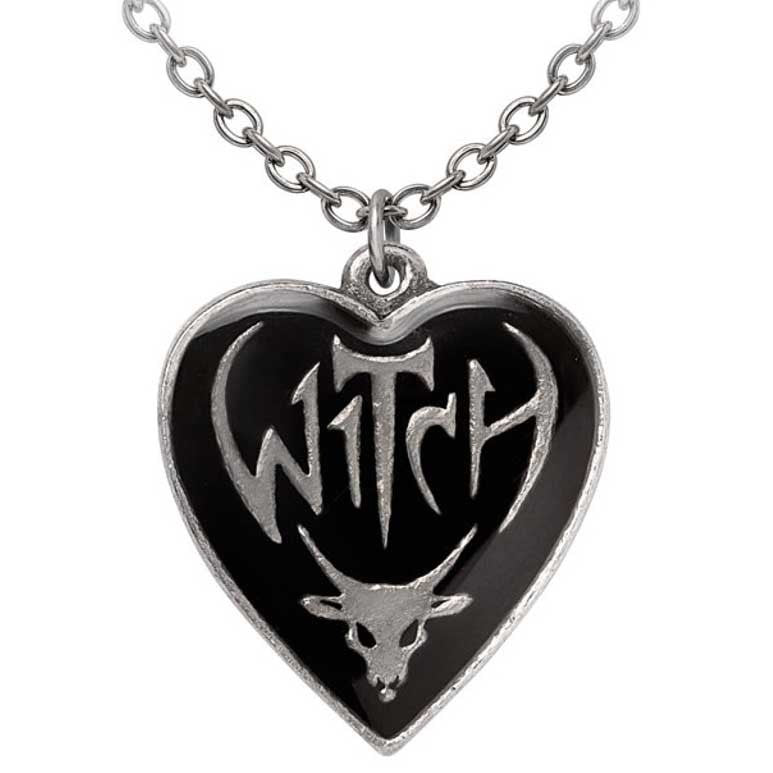 Alchemy Gothic Witch Pendant Black Enamel Heart P996
