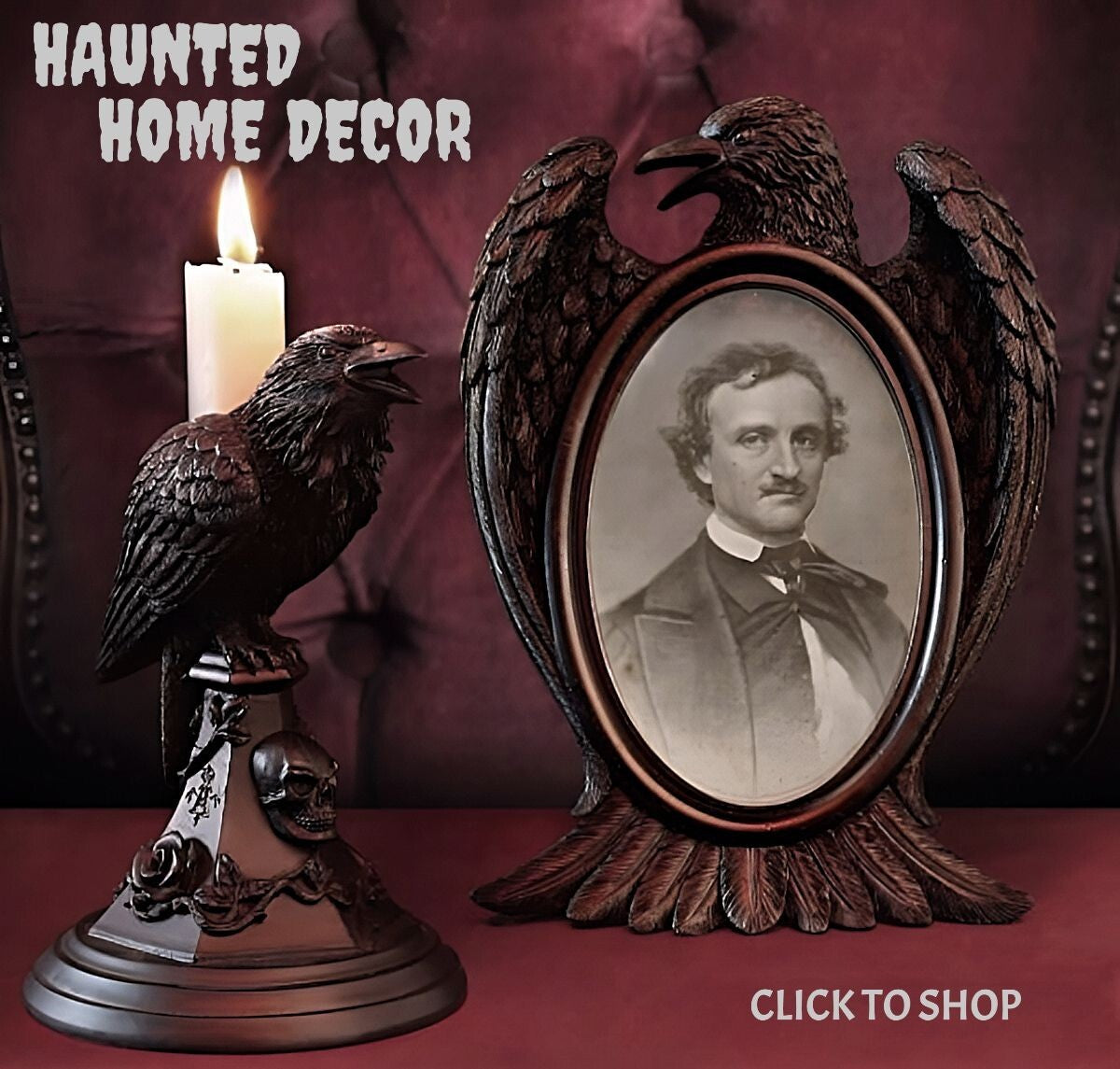Alchemy Gothic Poe's Raven Tapered Candle Holder V109