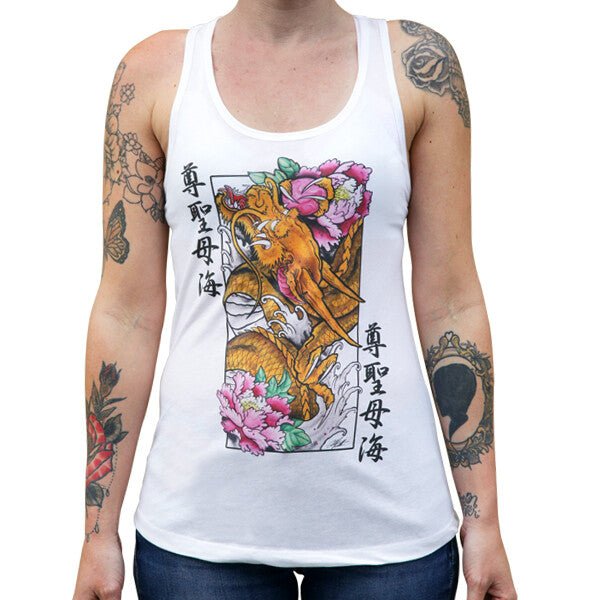 Black Market Art White Golden Dragon Women Racerback Tank Top