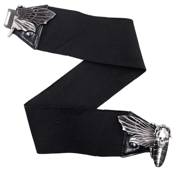 Kreepsville 666 Silver Death Moth Buckle Black Elastic Waist Belt