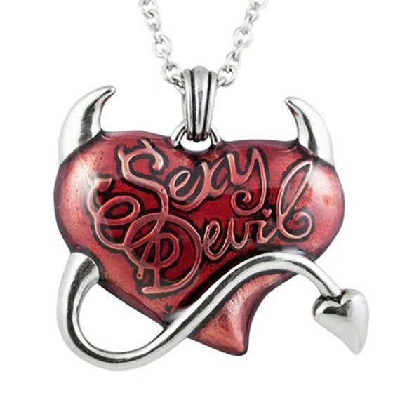 Controse Sexy Devil Red Heart Horns Pendant Necklace SST