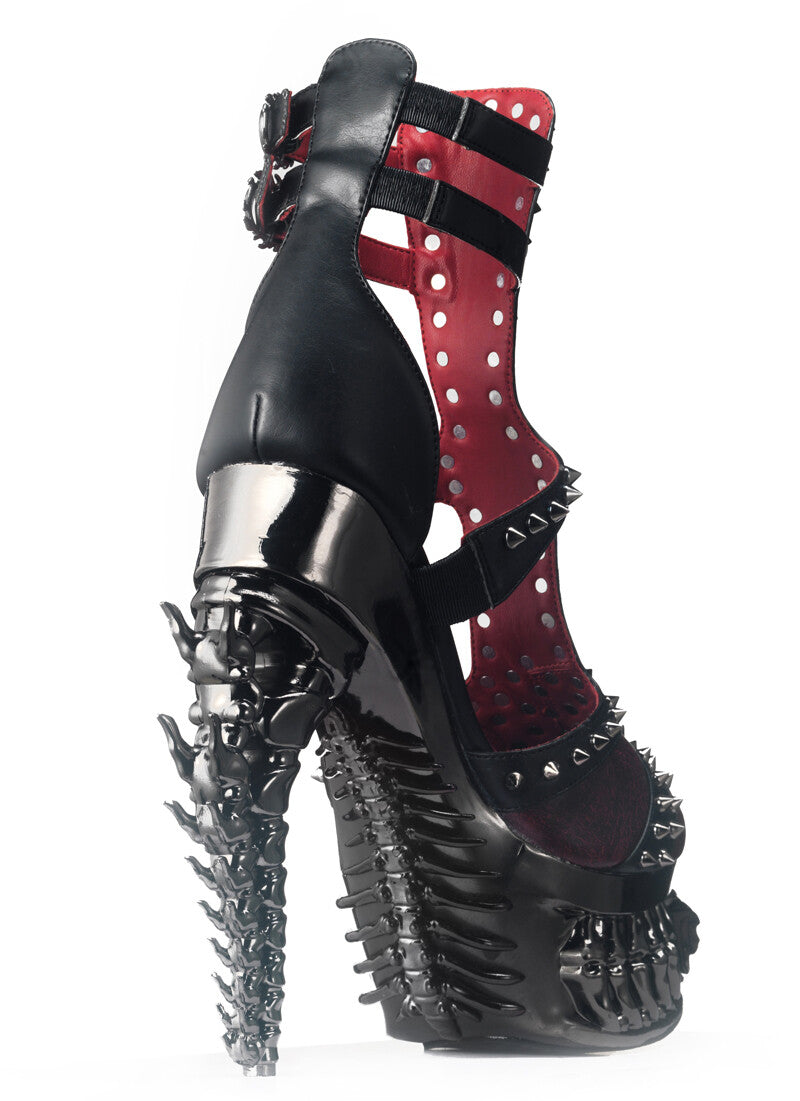 Hades ARKHANE Black Burgundy Stud Sandal 5" Metallic Skeleton Heel 6-12