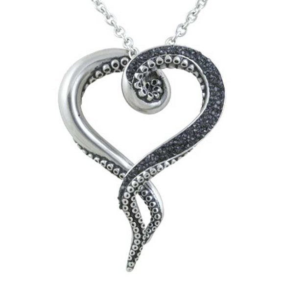 Controse Dark Bright Tentacle CZ Heart Pendant SST Necklace