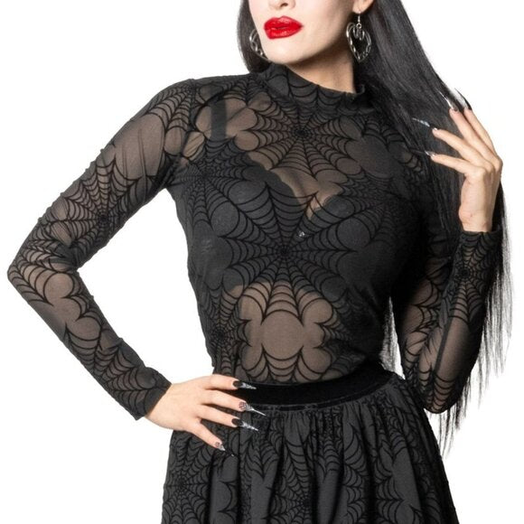 Kreepsville 666 Black Spiderweb LS Mock Neck Blouse