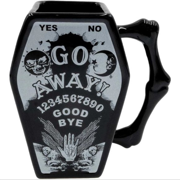 Kreepsville 666 Ouija Board Go Away! Black Coffin Mug