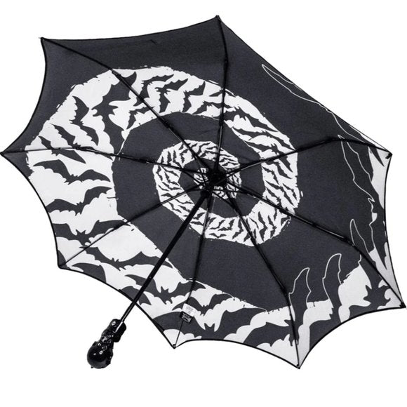 Kreepsville 666 Skull Handle Black Umbrella Bat Swirl
