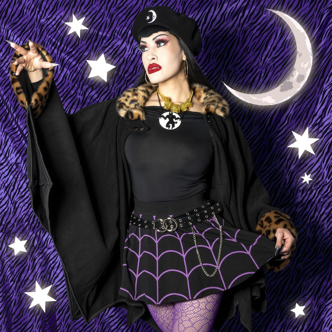 Kreepsville 666 Glamour Ghoul Web Cape Leopard Fur