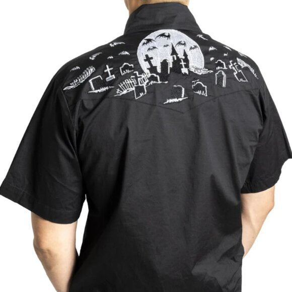 Kreepsville 666 Nighttime Cemetary Black Western Shirt