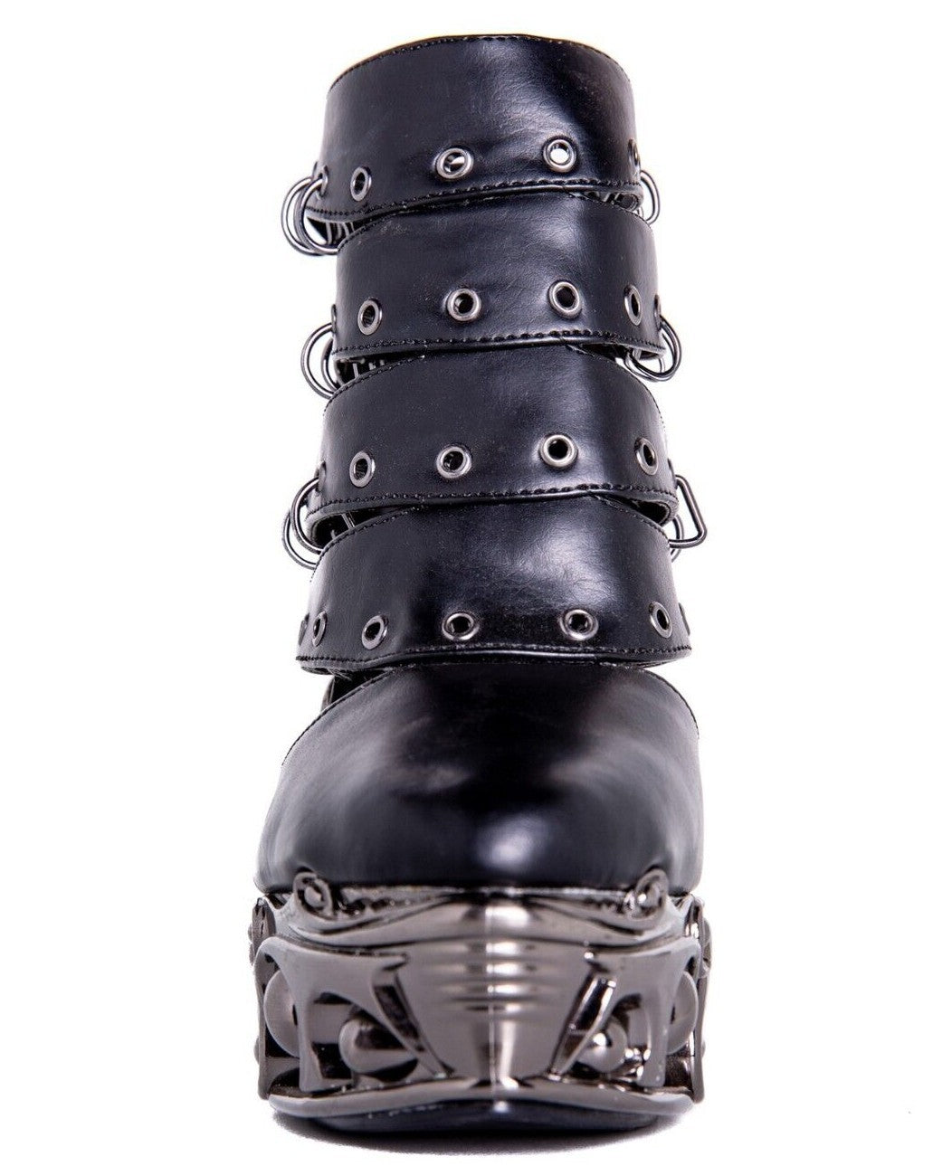 Hades KATO Black Peekaboo Booties 6" High Ornate Chrome Heels 6-11