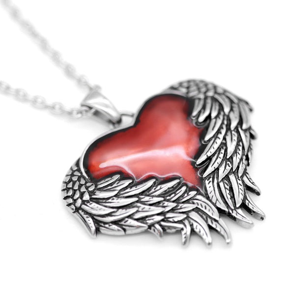 Controse Winged Guarded Heart Red Stainless Steel Pendant