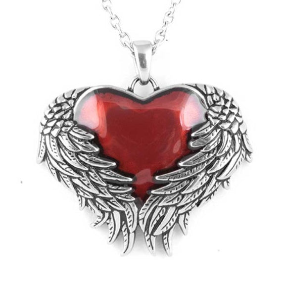 Controse Winged Guarded Heart Red Stainless Steel Pendant