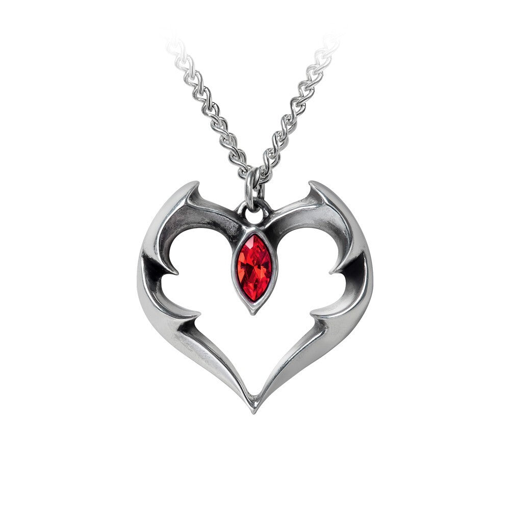 Alchemy Gothic Batheart Heart Red Crystal Pendant P900