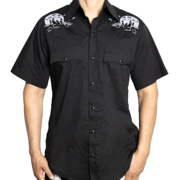 Kreepsville 666 Nighttime Cemetary Black Western Shirt