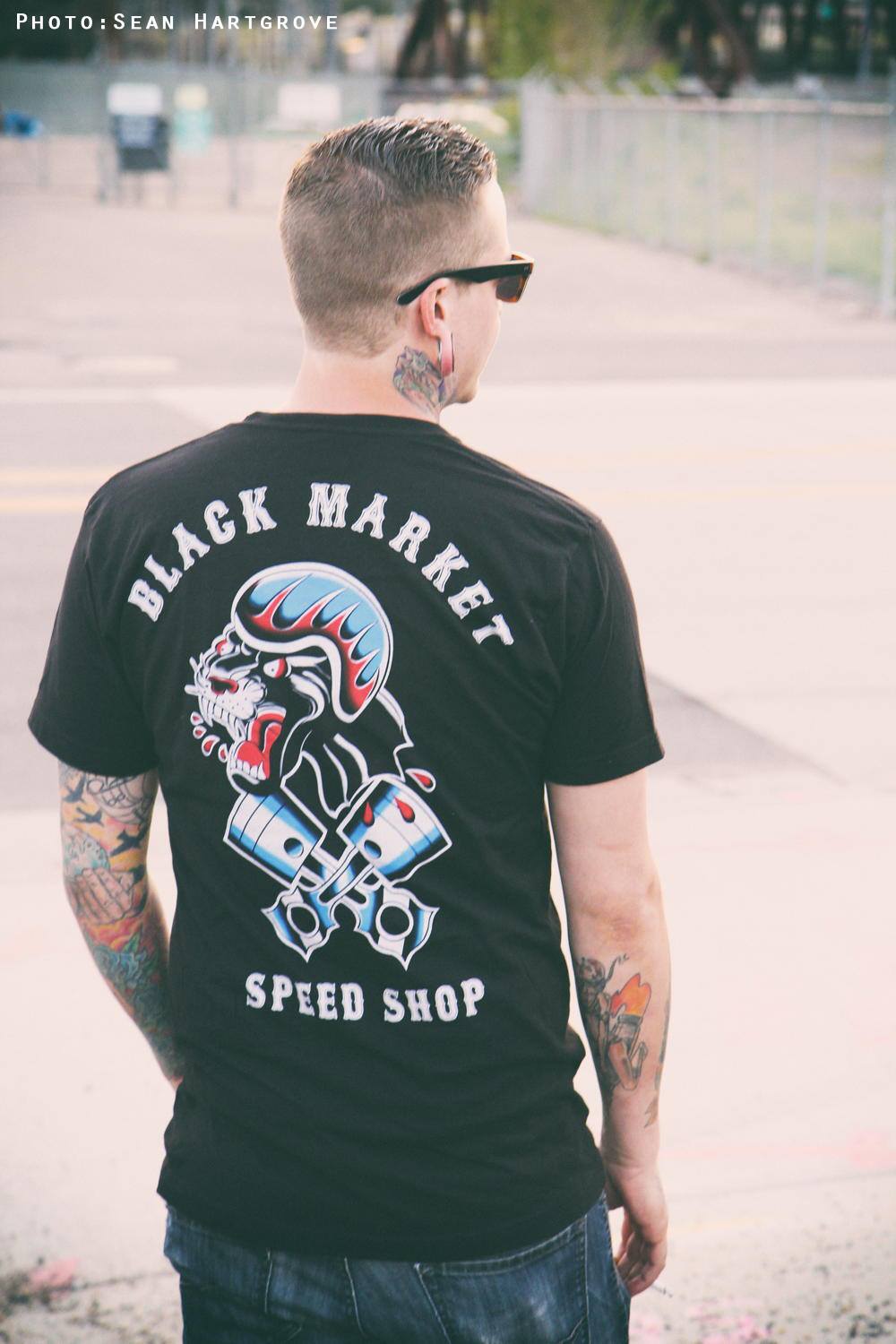 Black Market Art Speed Shop Biker Tee