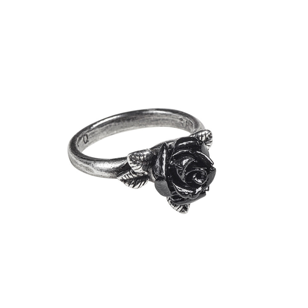 Alchemy Gothic Token of Love Ring Black Resin Rose R237