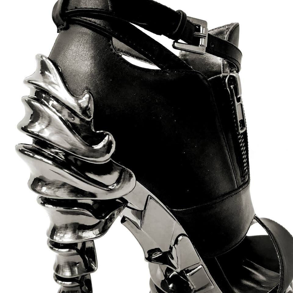 Hades DRACO Black 5" High Spinal Heel Ankle Strap Peep Toe 6-11