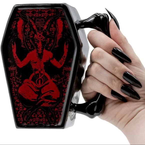 Kreepsville 666 Baphomet Large Black Red Coffin Mug