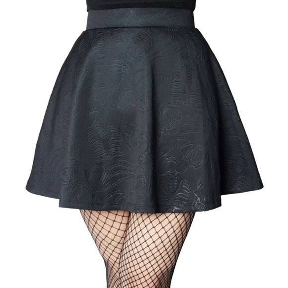Kreepsville 666 Death Repeat Black Embossed Skater Skirt