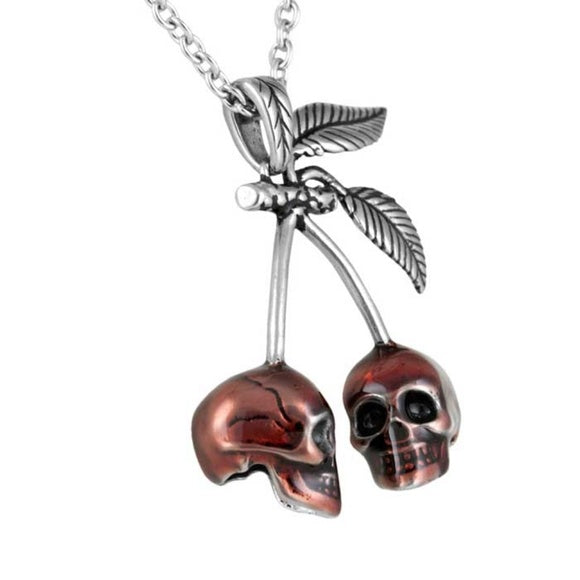 Controse Rockabilly Red Cherry Skulls SST Pendant