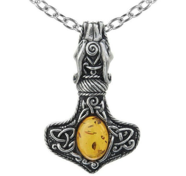 Alchemy Gothic Amber Dragon Thorhammer Pendant P728