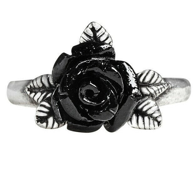 Alchemy Gothic Token of Love Ring Black Resin Rose R237