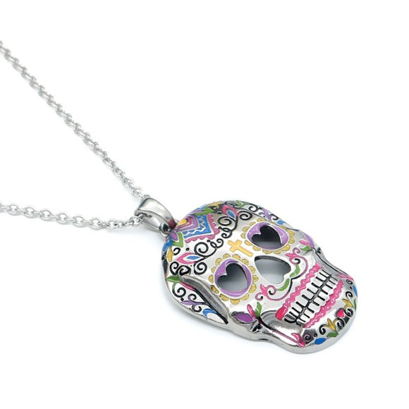 Controse Sugar Skull Heart Eyes Day of the Dead Necklace