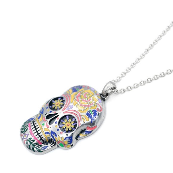 Controse Floral Sugar Skull Day of the Dead Necklace
