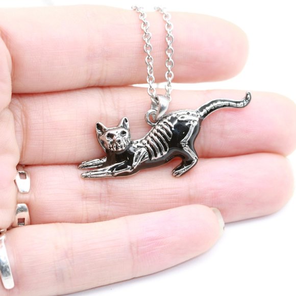 Controse Yoga Stretch Cat Skeleton Necklace Steel Pendant