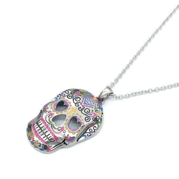 Controse Sugar Skull Heart Eyes Day of the Dead Necklace