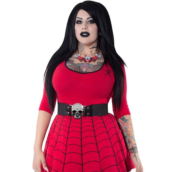 Kreepsville 666 Skull Split Buckle Black Elastic Waist Belt