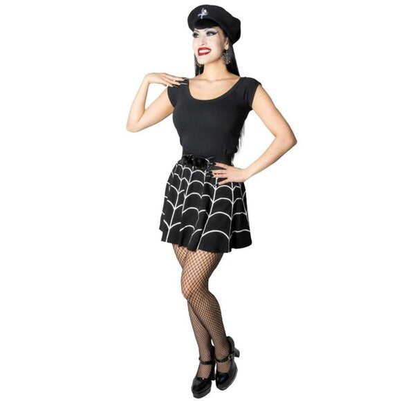 Kreepsville 666 Black White Spiderweb Skater Skirt