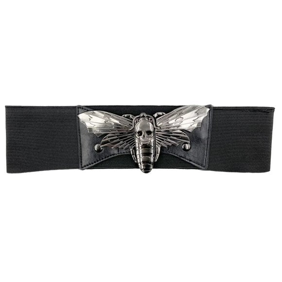 Kreepsville 666 Silver Death Moth Buckle Black Elastic Waist Belt