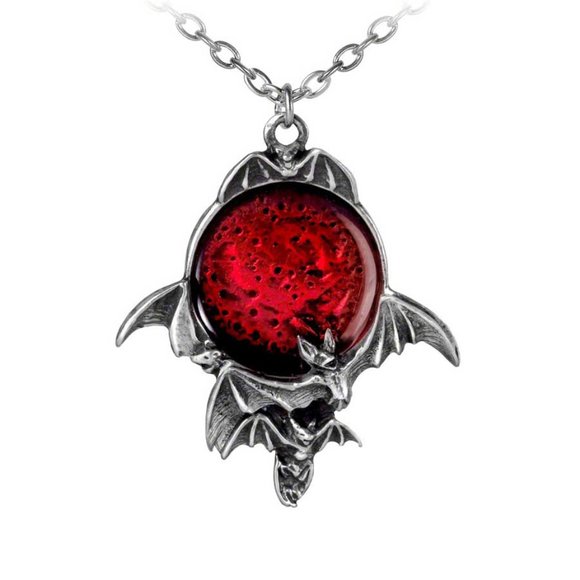 Alchemy Gothic Blood Moon Flying Bats Necklace P447