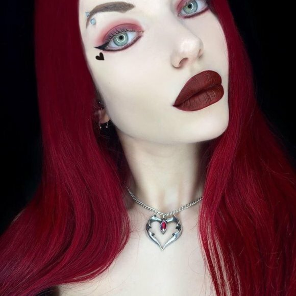 Alchemy Gothic Batheart Heart Red Crystal Pendant P900