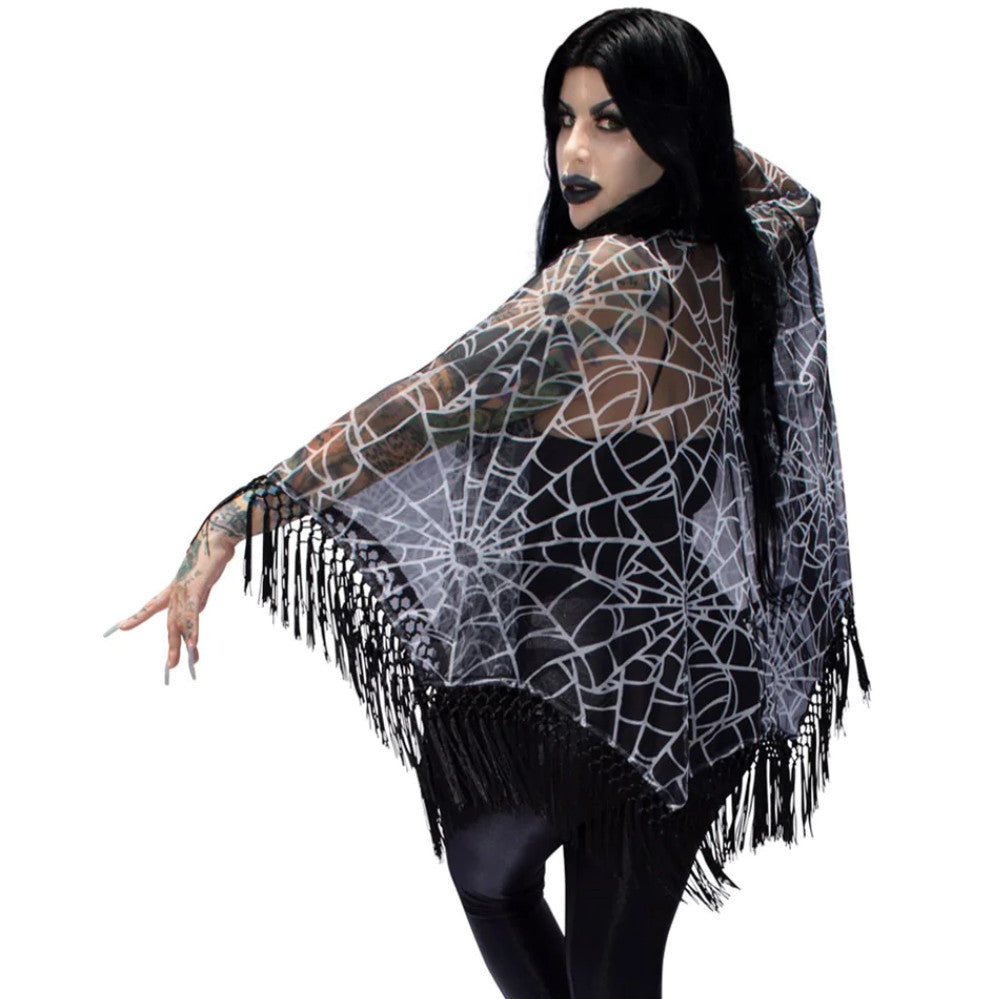 Kreepsville 666 Spiderweb Black Cover Up Cape Fringe