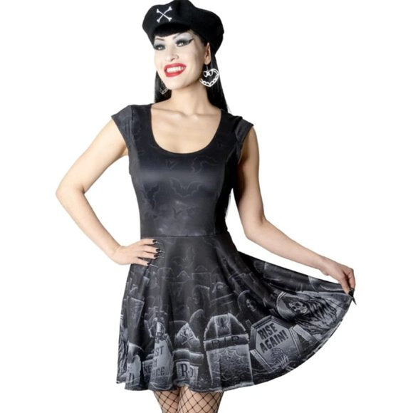 Kreepsville 666 Black Cemetary Bats Skater Dress