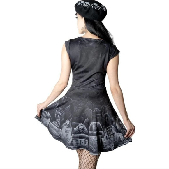 Kreepsville 666 Black Cemetary Bats Skater Dress