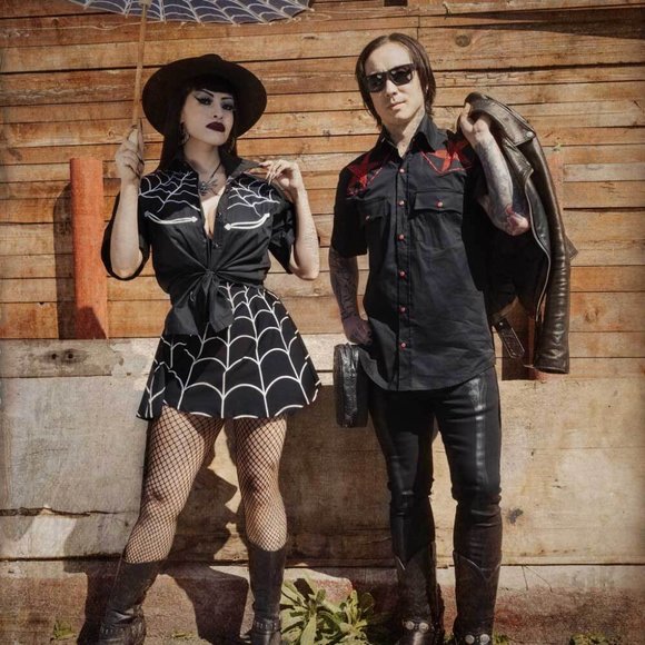 Kreepsville 666 Baphomet Hellbilly Black Red Western Shirt