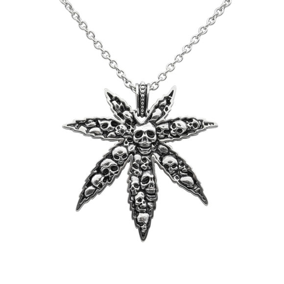 Controse Leaf and Skulls Necklace Weed Pendant