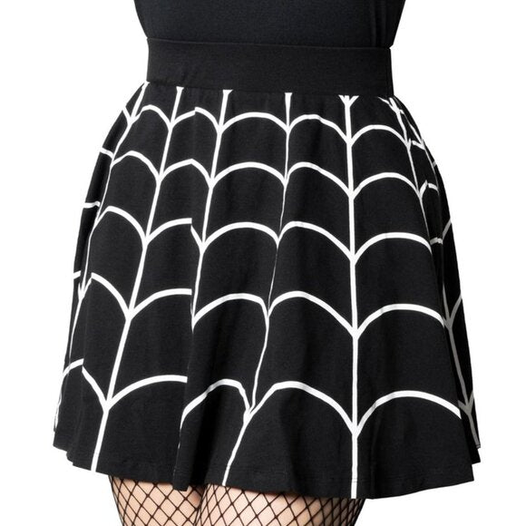 Kreepsville 666 Black White Spiderweb Skater Skirt
