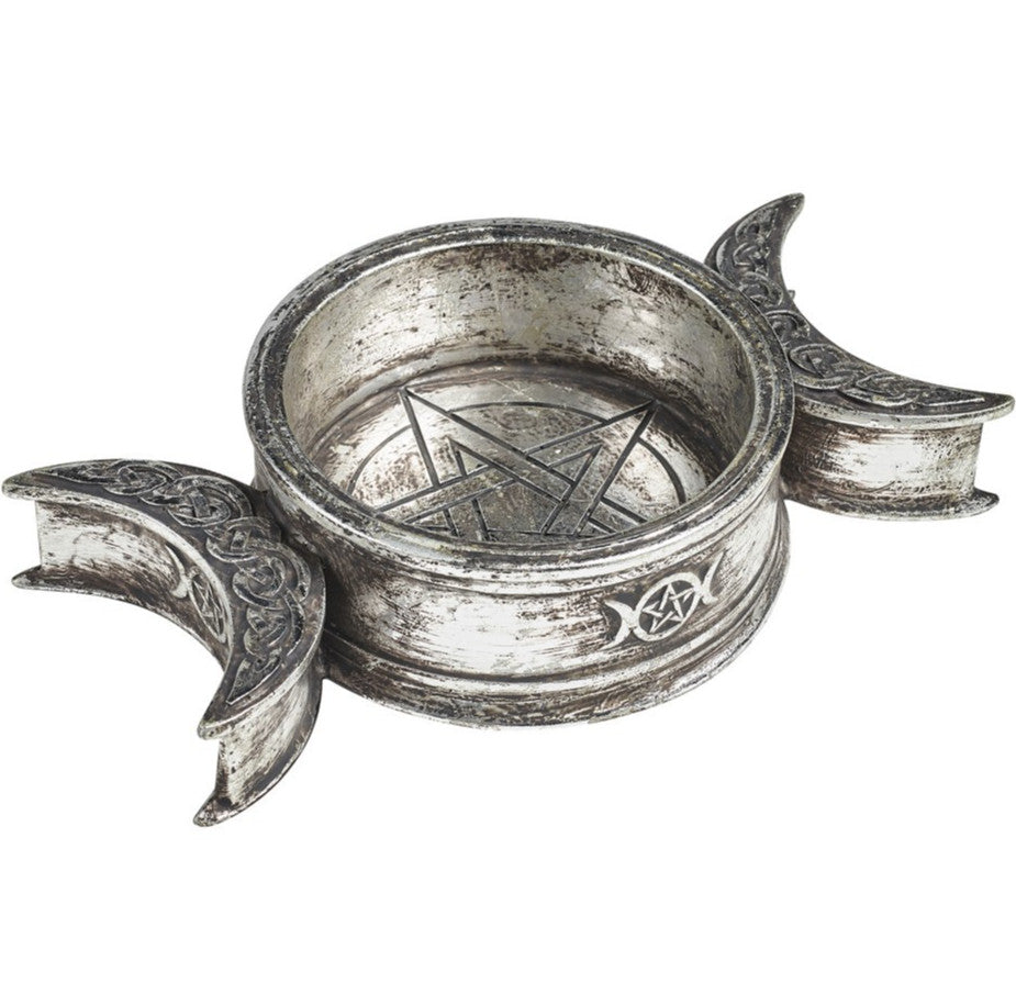 Alchemy Gothic Triple Moon Silver Resin Trinket Dish V85
