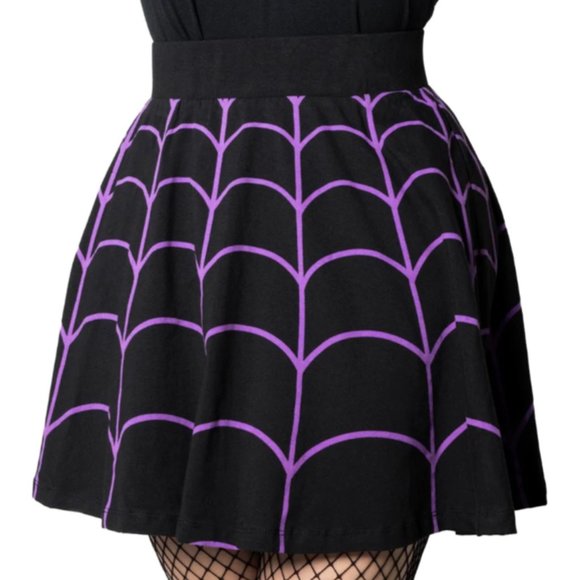 Kreepsville 666 Black Purple Spiderweb Skater Skirt