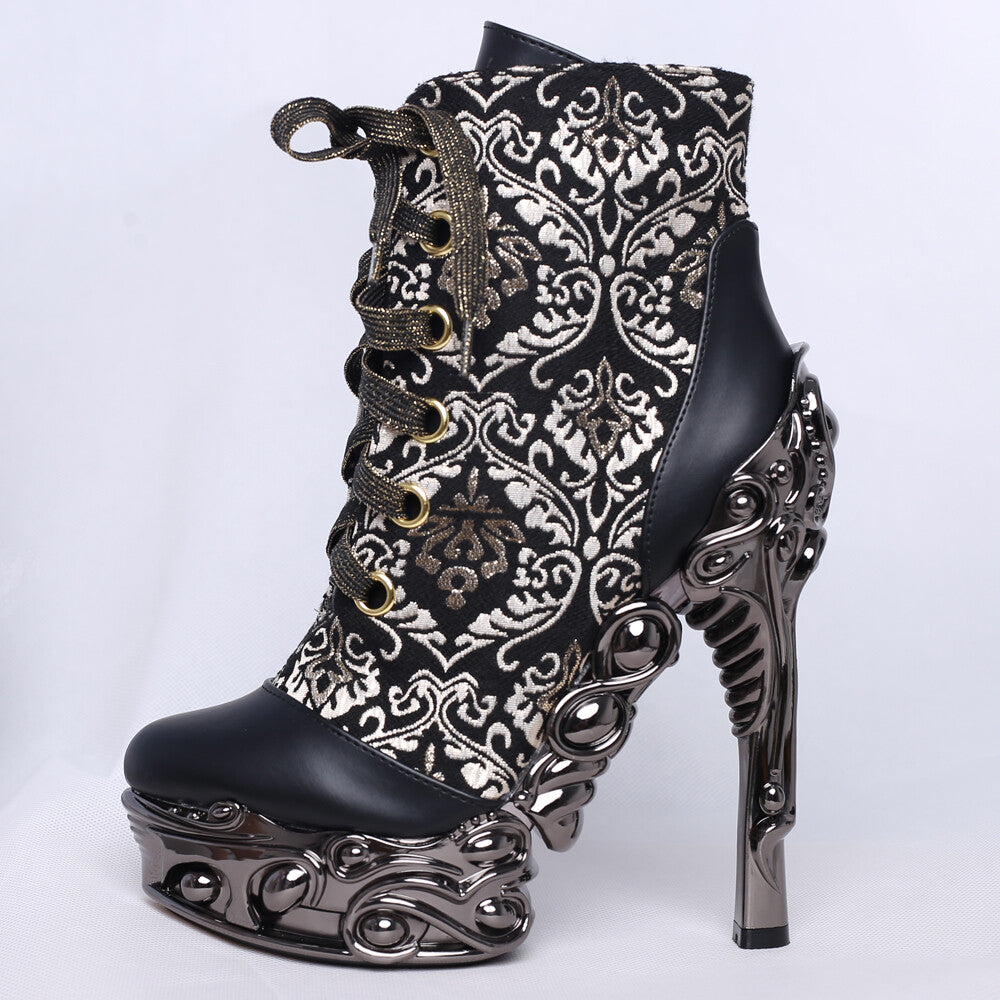 Hades RENA Ankle Boots Damask Brocade 6" Proteus Heel Lace Up 6-11