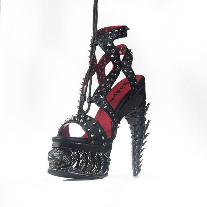 Hades KALIYA Black Strappy Sandal Stud 5" Dragon Heel Bone 6-12