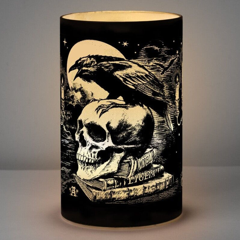 Alchemy Gothic Poe's Raven LED Etched Black Glass Light LED6