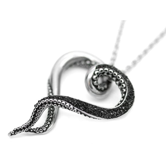Controse Dark Bright Tentacle CZ Heart Pendant SST Necklace